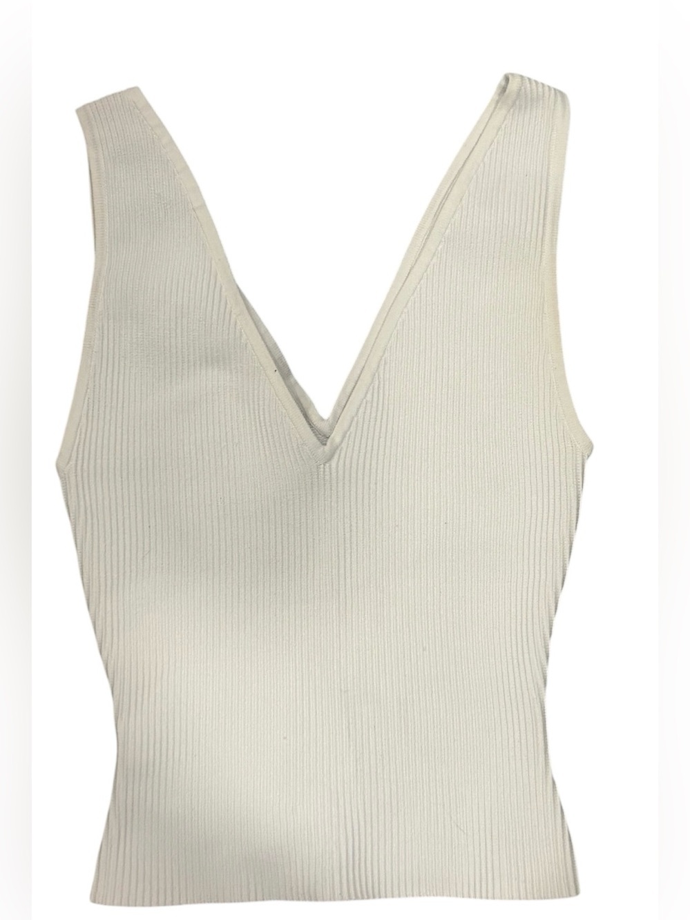 Babaton Aritzia XS Ribbed V-Neck Tank Top Ivory Stretch Knit Basic - Picture 2 of 4